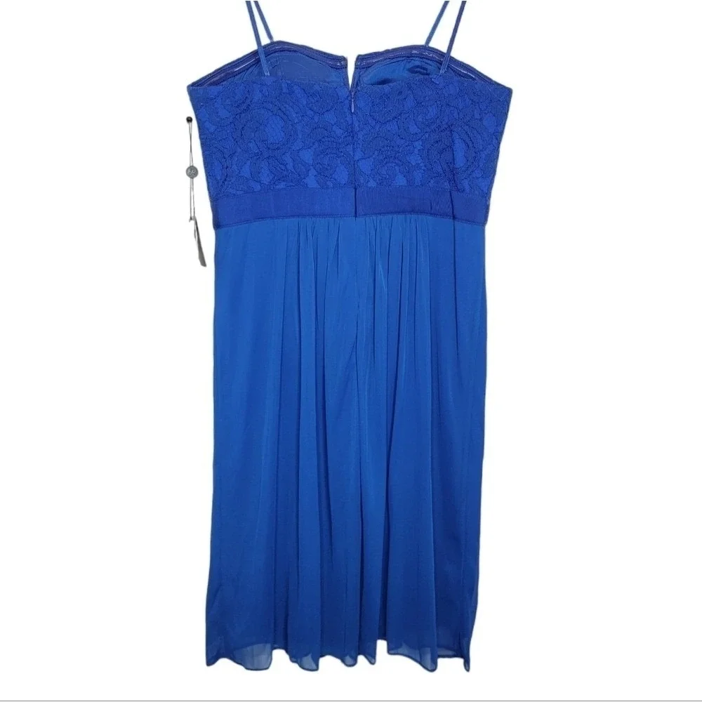 ADRIANNA PAPELL Mini Dress Strapless Stretch Tulle Lace Blue Lined Love Story 10